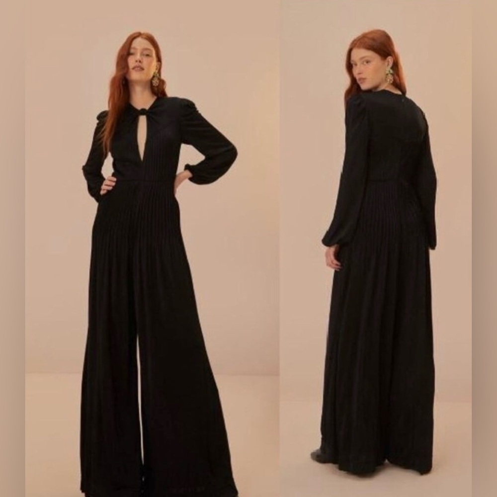 NWT Farm Rio Black Pleated Knot Front Pants Wide Leg Jumpsuit XS